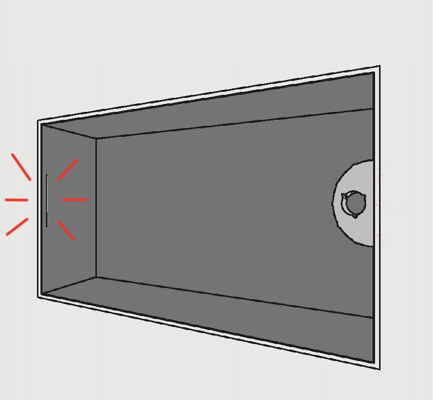 Diagram of electrical metal Back Box with right hand lug highlighed